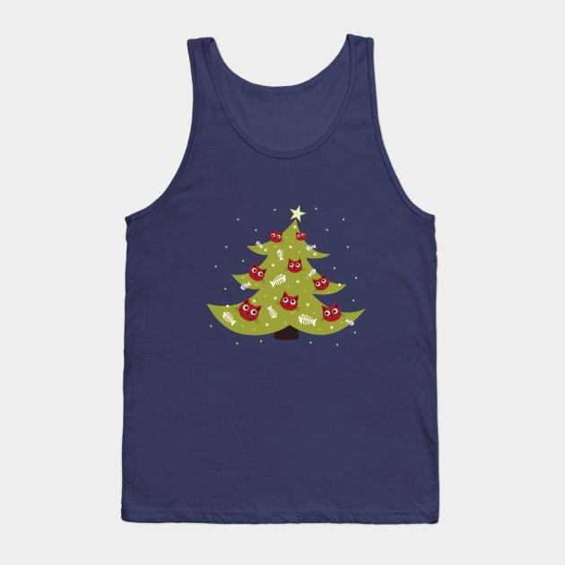 Cat Christmas Tree With Fish Ornaments Tank Top by Boriana Giormova